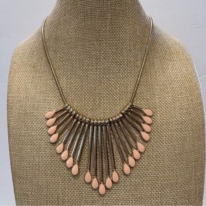 NWT STEPHAN & CO necklace, bib style gold tone w/ vertical dangles, peach enamel